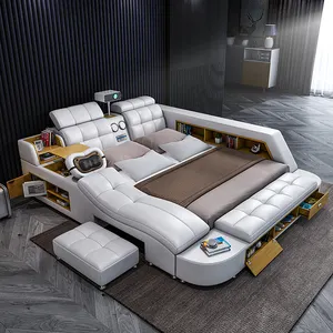 Modern intelligent massage bed master bedroom solid wood bed multifunctional projection massage bed