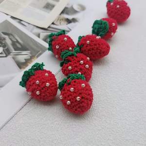 High Quality Eco-Friendly Crochet Pearl Strawberry Keychain Cute Knitted Pendant for Girls Woven Carabiner <b>Key</b> Ring Bag Pendant - Product Image 2