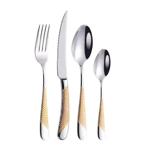 Thép Không Gỉ Hoàng Gia Bạc Và Vàng Bộ Dao Kéo Flatware Set Với Hộp