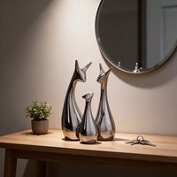 Ensemble de figurines de cerfs en céramique argentée moderne, finition miroir, sculpture animale abstraite, décoration de luxe pour la maison, remise de diplôme, mariage