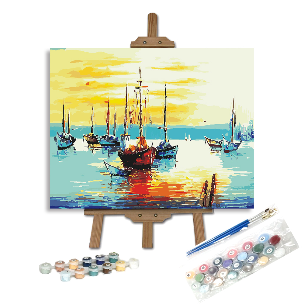 40x50 Astratta Barca A Vela Paesaggio Al Tramonto Paesaggio Marino Pittura A Olio di Diy dai Corredi di Numeri per Adulti