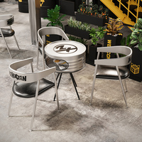 Meubles industriels et commerciaux en fer forgé argenté, design créatif de seau à huile, pour bar à café, restaurant, hôtel, table et chaise de salon