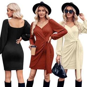 Effen Kleur Vestidos Lange Mouwen Elegantes Para Mujer Mini Damesjurken 2023 Herfst Elegante Party Casual Kleding Jurk