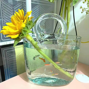 Luxury Transparent Crystal Decorative Flower <strong>Glass</strong> Handbag <strong>Vases</strong> Purse <strong>Bag</strong> <strong>Vase</strong> for Home Decor - Product Image 1