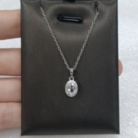 Collar de Lujo al por Mayor de Plata de Ley 925 con Zafiro Blanco de Corte Ovalado y Halo de Diamantes IJ Incrustados, Joyería de Regalo de Aniversario para Mujer
