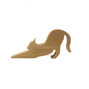 Tope de puerta de madera pulida hecho a mano, duradero, con forma de gato, lindo y con diseño de animal, para decoración del hogar u oficina. - Product Image 4