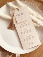 Cartes de menu de mariage éternel orné de couture papier cartonné doré Mirri avec œillet et pompon pour la Saint-Valentin