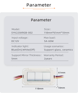 Bán hàng nóng DC12V RGB LED bầu không khí ánh sáng 60 Wát tủ quần áo gương Dimmer với 5A ba-nút cảm biến cảm ứng chuyển đổi quy nạp thiết bị chuyển mạch - Product Image 2