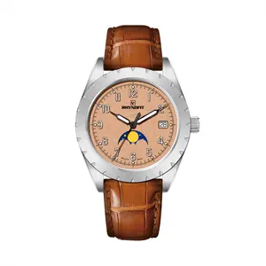 Jam tangan otomatis uniseks, dengan Master baja Logo kustom bisnis pria, casing fase bulan otomatis, jam tangan tahan air 39mm baja tahan karat