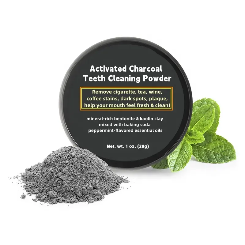 Vegan Organic Activated Charcoal Tooth Cleaning Teeth Whitening Powder With Kaolin Bentonite Clay Peppermint Essential Oils