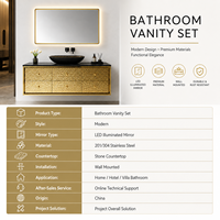 Ensemble de meubles de salle de bain de luxe moderne en acier inoxydable avec miroir LED pour salle de bain d'hôtel
