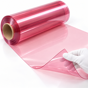 Rouleau de film PVC transparent rose, vinyle coloré souple pour nappes, sacs, papeterie et décoration - Product Image 1