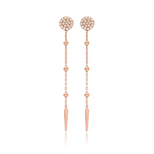 Boucles d'oreilles rondes minimalistes en Zircon, bijoux en argent Sterling 925, clous longs, vente en gros - Product Image 2