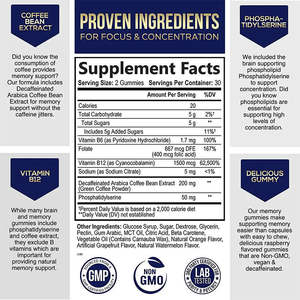 Gommes naturelles pour la santé du cerveau Nootropics Supplément pour mémoire Focus Phosphatidylsérine Vitamines B6 B12 Produit de beauté - Product Image 3