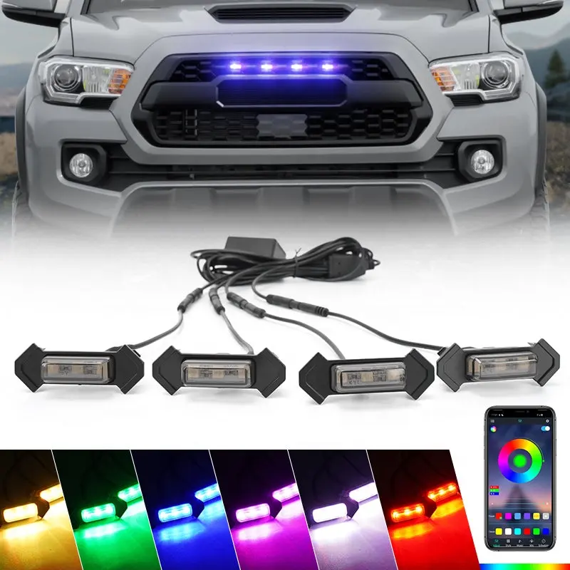 Llevo App Controle Multi-Color Rgb Grill Licht Met 4 In 1 Kabel Voor Toyota Tacoma Trd Pro 17-21