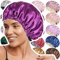Anpassbare Satin-Seiden-Schlafhaube mit Logo, Verstellbare Doppellagige Nachthaube für Frauen, Haarpflege-Kappe mit Stirnband