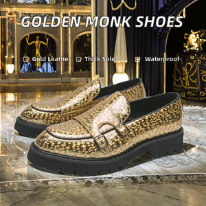 Zapatos de Doble Hebilla Color Dorado con Suela Gruesa de PU Duradero, Impermeable y Antideslizante para Hombre, Otoño-Invierno - Product Image 2