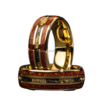 Bague tendance en carbure de tungstène de 8 mm d'or de bijoux POYA opale rouge à la mode et feuille d'or avec météorite pour mariage ou cadeau
