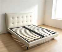 Lit en fer moderne et abordable, recouvert de cuir noir, avec rangement, taille King/Queen, structure en bois assemblée pour chambre à coucher
