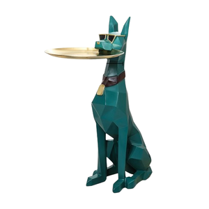 Estatuas creativas de <span class=keywords><strong>Doberman</strong></span> Escultura de animal de perro grande con bandeja de almacenamiento de Placa dorada para sala de estar - Product Image 1