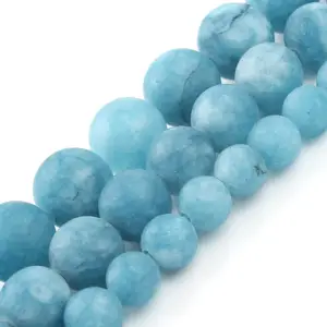 Produk Baru Matte Bulat Longgar Manik-manik Batu Kalsedon Buram Biru Gelap Manik-manik Batu Giok untuk Membuat Perhiasan Diy