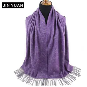 Écharpes tissées jacquard en laine cachemire de couleur violette personnalisée châle hiver luxe mode chaude écharpe en cachemire à pampilles pour femmes