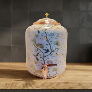 Distributeur d'eau en cuivre pur émaillé imprimé Chinoiserie de qualité supérieure, capacité 11 litres, avec robinet en laiton pour le stockage d'eau réparatrice - Product Image 1
