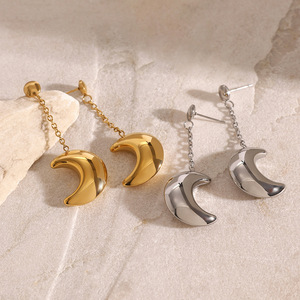 Moon Pendant <b>Earrings</b> Stainless Steel <b>Gold</b> Silver Geometric <b>Dangle</b> Everyday Wear Jewelry - Product Image 4