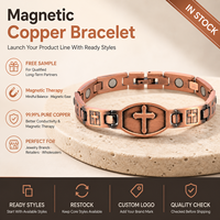 Joyería Magnética de Cobre Puro, Brazalete de Cadena con Diseño de Cruz, Venta al Por Mayor, Logotipo Personalizado, Pulsera de Regalo