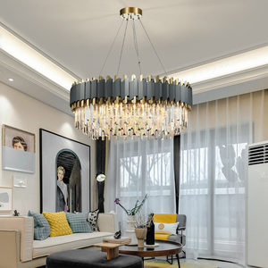 Lustre moderne pour hall d'hôtel, luminaire en cristal rond et rectangulaire, lampe suspendue pour salle à manger, éclairage domestique - Product Image 1
