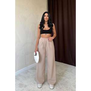 Pantalon Cargo Décontracté Beige pour Femme, Coupe Droite, Rayures Latérales, Taille Haute/Basse, Respirant, Haute Qualité, Confortable, Vente en Gros - Product Image 6