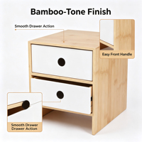Gabinete de Almacenamiento de Bambú para Escritorio con 2 Cajones de Plástico, Organizador de Papelería de Sobremesa, Cajón de Almacenamiento Pequeño para Oficina y Hogar