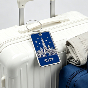 Étiquette de bagage en métal personnalisée avec logo, étiquettes de <span class=keywords><strong>sac</strong></span> de golf émaillées, plaqué argent, impression personnalisée, cadeaux artisanaux, vente en gros - Product Image 1