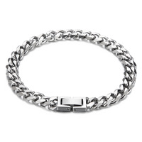 Chaîne cubaine à bord coupé Bracelet en acier inoxydable simple et élégant avec motif géométrique Chaîne de fouet à la mode pour fermoir à bijoux unisexe