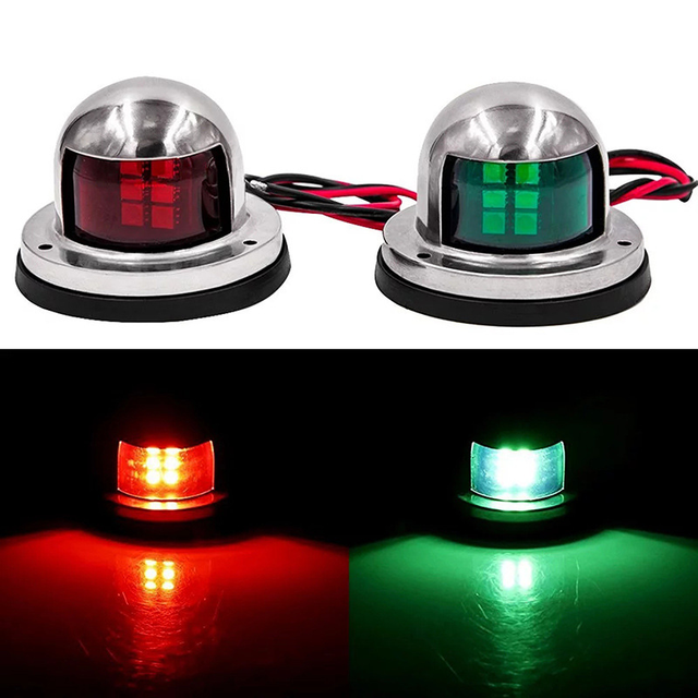 Marine LED Navigation Lights Red Green Boat Yacht Signal Lamp 12V Stainless Steel Waterproof Strobe Warning Light Sailing