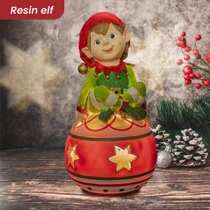 Christmas Home Decoration <strong>Elf</strong> Sitting Ball Resin Statue With LED Light Christmas Ornament Desktop Resin Craft <strong>ELF</strong> <strong>Figurines</strong> - Product Image 6