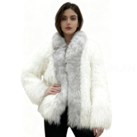 YUNJIN luxe Premium femmes col en fourrure de renard naturel manteau d'hiver vraie fourrure de laine mongole moelleux en peluche veste décontractée épais chaud