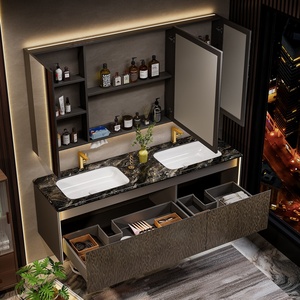 Meuble de salle de bain mural de luxe en marbre, avec double vasque en céramique Wind Rock Board, pour hôtel haut de gamme. - Product Image 6