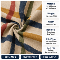 Tissu 55% Lin 45% Viscose, Poids Moyen, Tissé Slub, Imprimé Personnalisé, pour Shorts Bermuda, Vêtements et Confection, Vente en Gros