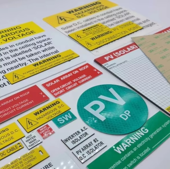 custom adhesive ABS plastic durable solar power warning label