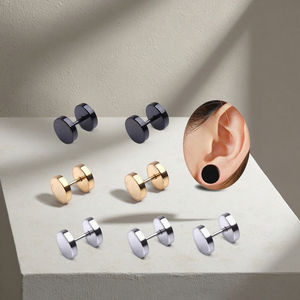 स्टेनलेस स्टील फ्लैट बैक इयररिंग्स डिस्क स्टड कान महिला पुरुषों के लिए गहने गोल बारबेल के गोल बारबेल - Product Image 5