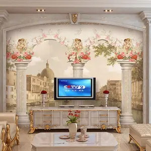 مخصص جدارية خلفية 3D غير المنسوجة النمط الأوروبي العمود الروماني الملاك النفط الطلاء غرفة المعيشة تلفزيون أريكة خلفية جداريات ورقة