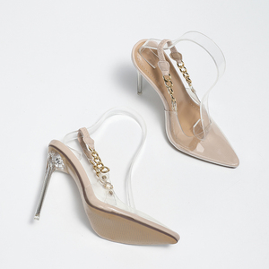 2023 Spring/Summer Collection Women's Transparent PVC Back Air Shoes Ultra High Heel Height Increasing New Pointed Chain Design - Product Image 5