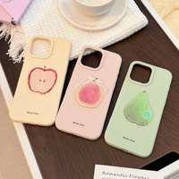 Coque de téléphone AilesTecca mignonne en silicone souple anti-chute, motif fruit poire 3D en époxy, pastel mat moucheté pour iPhone 15 16 17 E
