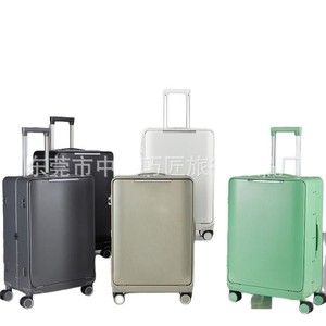 20-Inch <b>Suitcase</b> Front Open Silent <b>Wheels</b> Business Travel Unisex Light Green Solid Color Spring 2024 - Product Image 5