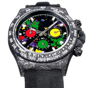 Montre mécanique pour homme, chronographe léger de qualité supérieure, boîtier en carbone, trois sous-cadrans, cadran noir, rouge, vert, jaune - Product Image 2