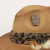 Nuevo Sombrero Fedora Vaquero Occidental de Ala Ancha de Fieltro con Cinturón de Leopardo y Pluma, Estilo Retro Gótico para Disfraz, para Hombres y Mujeres