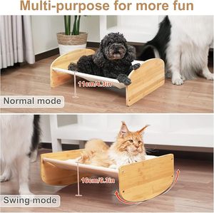 Hamaca elevada para gatos, 2 en 1 columpio, silla para dormir para gatos de interior, suelo elevado, cuna para gatitos, columpio para gatos con marco de madera - Product Image 3
