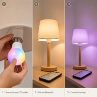 Ampoule LED RGB 9W pour contrôle via application intelligente, douille E27, interrupteur en plastique, réflecteur, alimentation CA, intensité variable, garantie 2 ans, pour chambre à coucher