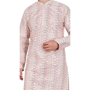 Ensemble Kurta Pajama pour homme Triloki, brodé et orné de paillettes, en soie artificielle, style ethnique, pour mariage, Diwali, Puja - Product Image 4
